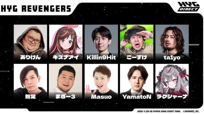 绊爱以 HYG REVENGERS 成员身份出战配信者超级游戏大赛 FINAL